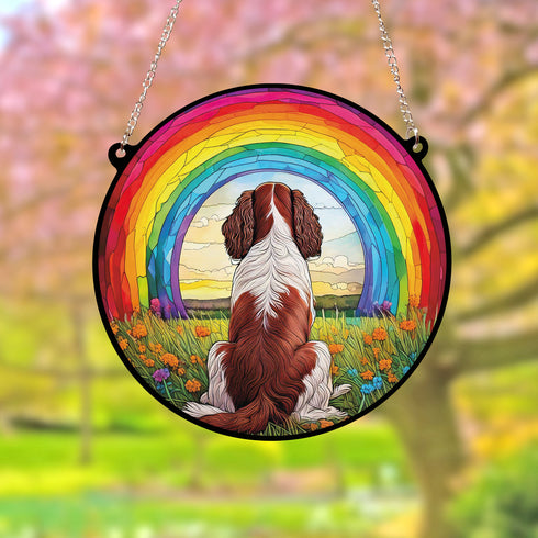 Springer Spaniel Brown & White Rainbow Bridge Stained Glass Effect Suncatcher